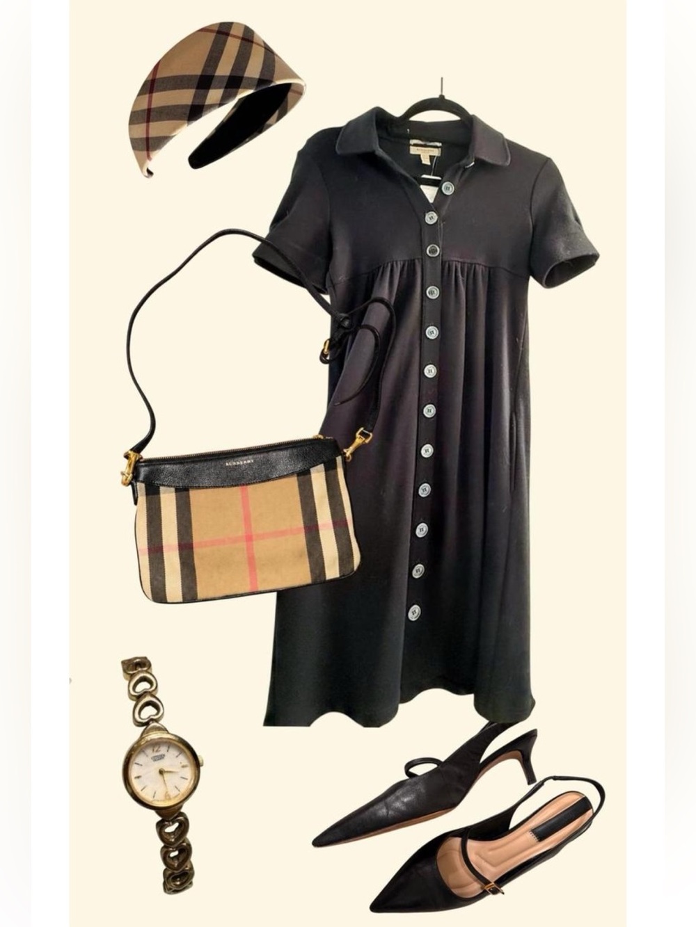 Burberry London Black Button-Front Wool Dress
